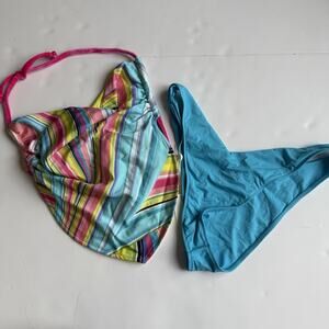 Frankies Bikinis Med Enzo Ribbed Cheeky Bikini Bottom High Leg Barbie Pink New